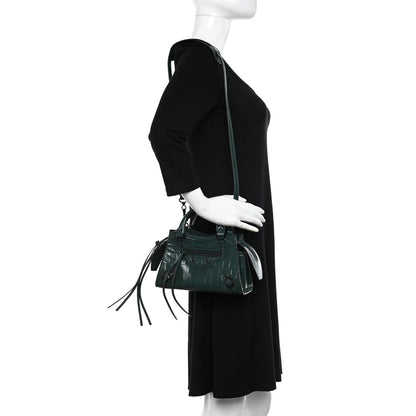 Balenciaga Semi Shiny Calfskin Crocodile Embossed Neo Classic Black Hardware Mini City Forest Green 2 of 14