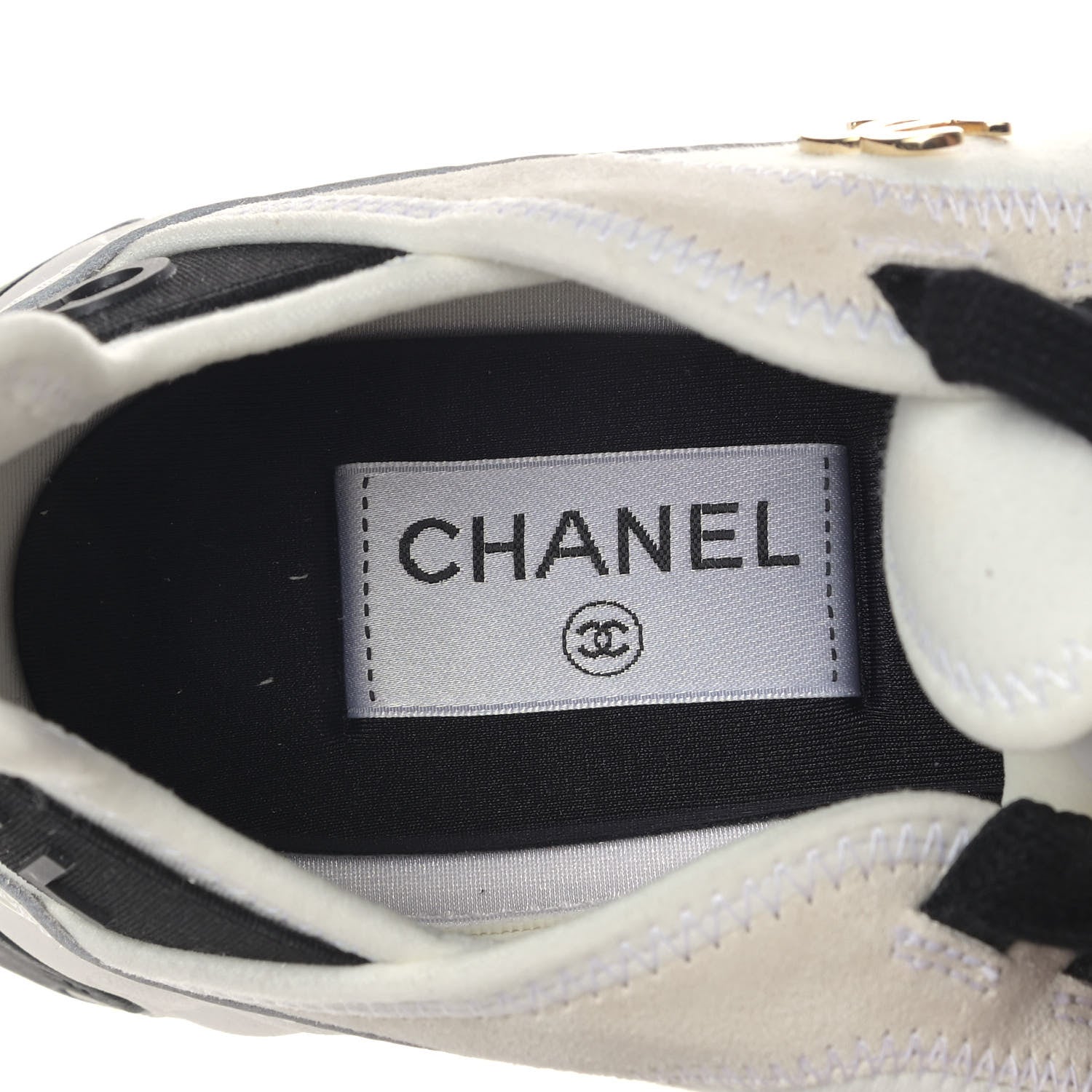Chanel Velvet Calfskin Mixed Fibers CC Sneakers 38 Ivory Black 6 of 7