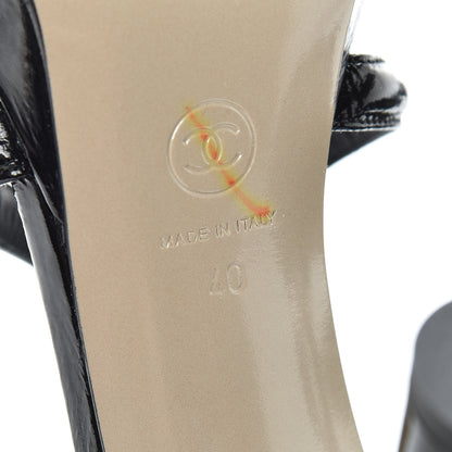 Chanel Patent Crumpled Calfskin Parthenon Platform Sandals 40 Black 6 of 10