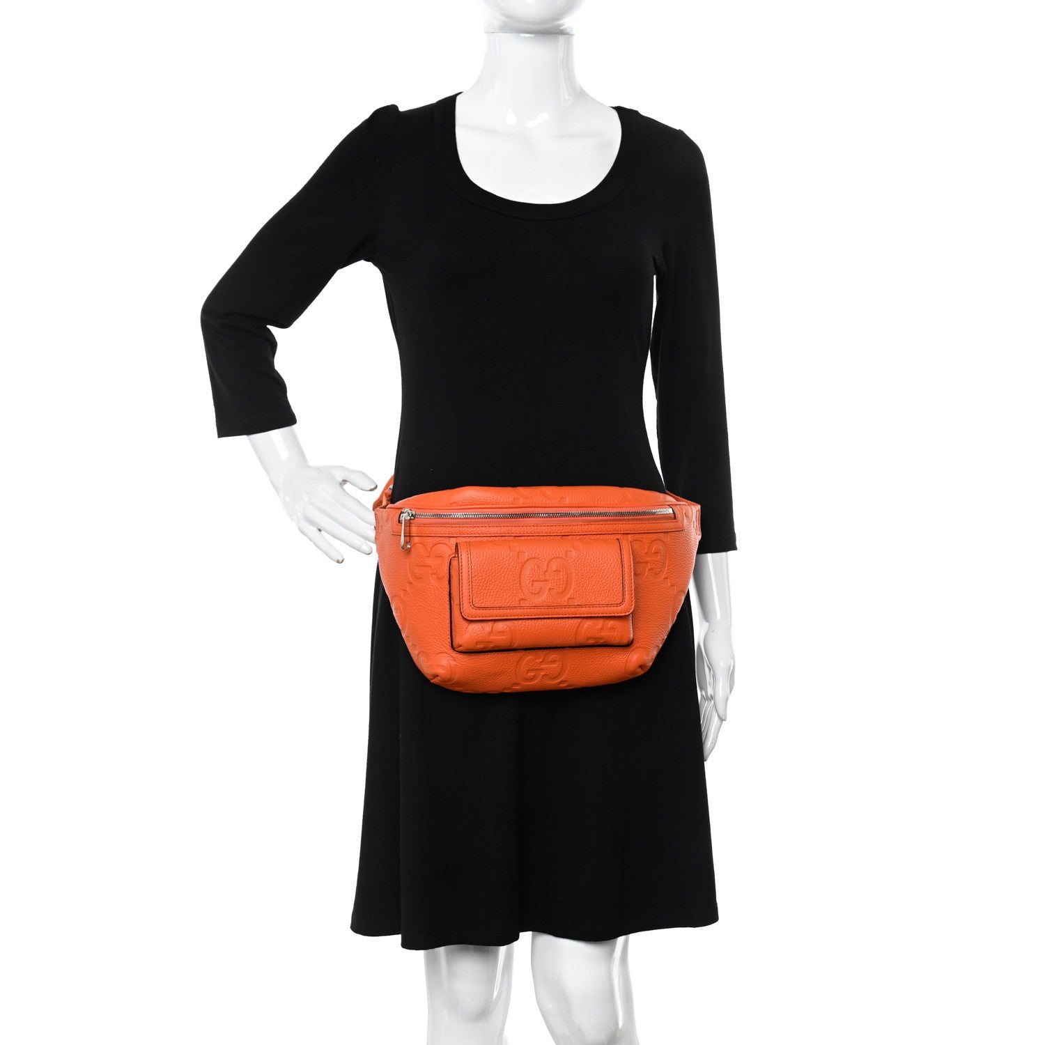 Gucci Piuma Calfskin Jumbo GG Embossed Pocket Belt Bag Good Orange 2 of 9