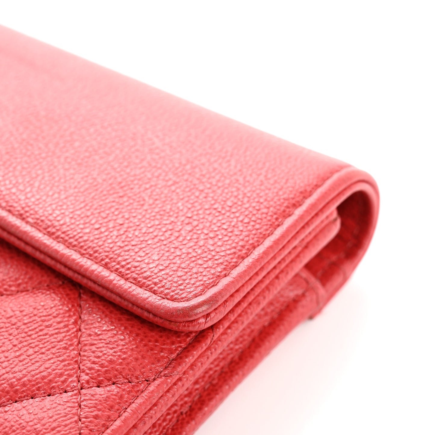 Grained Calfskin Quilted CC Box Flap Wallet Red