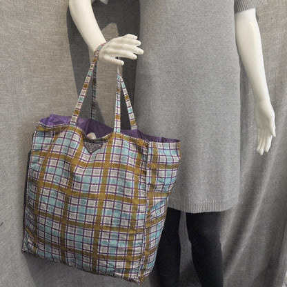 Prada Tessuto Nylon Plaid Shopping Tote w Cosmetic Pouch 3 of 10