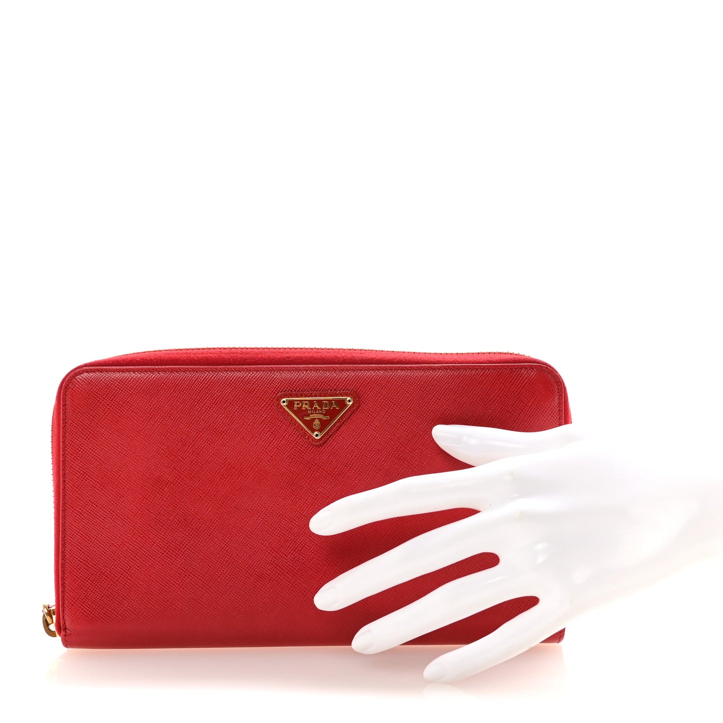 Saffiano Triangle Large Zip Around Travel Wallet Fuoco