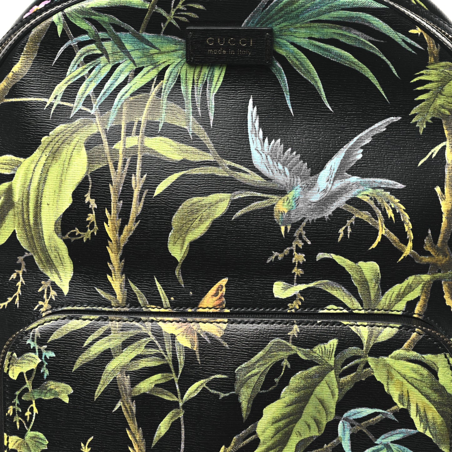 Calfskin Tropical Print Medium Day Backpack Black Multi