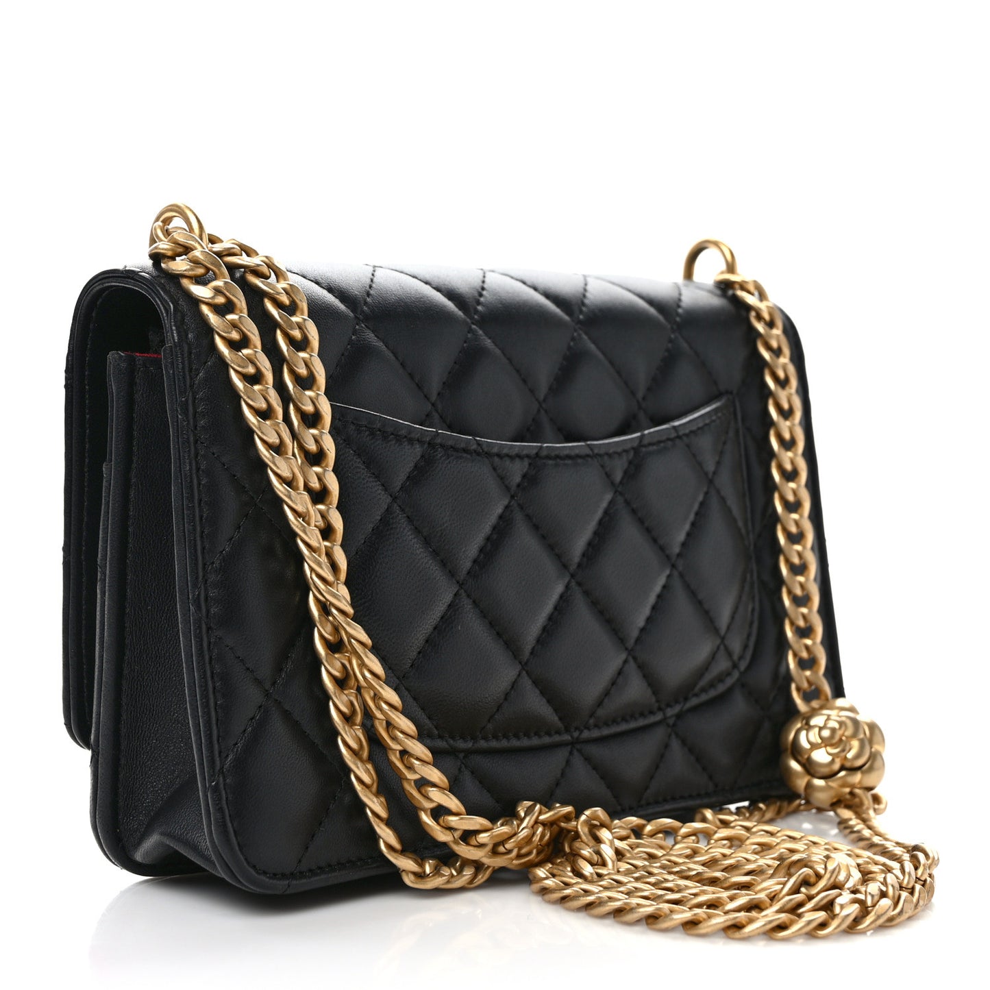 Lambskin Quilted Sweet Camellia Wallet on Chain WOC Black