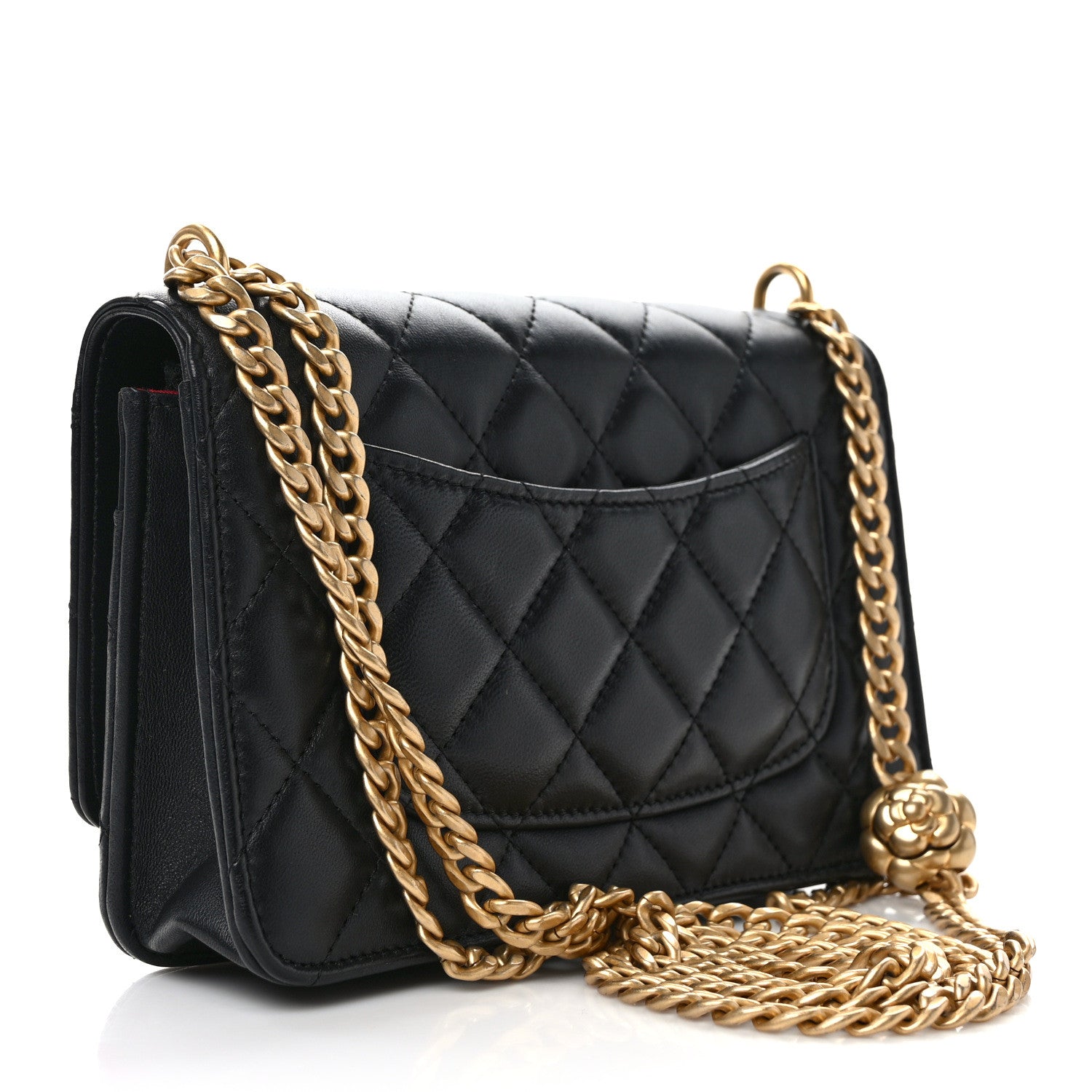 Chanel Lambskin Quilted Sweet Camellia Wallet on Chain WOC Black 3 of 11