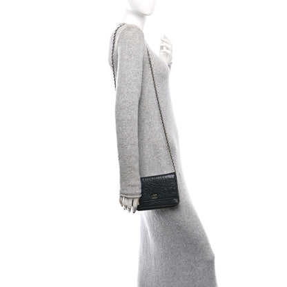 Chanel Lambskin Camellia Embossed Wallet on Chain WOC Black 2 of 11