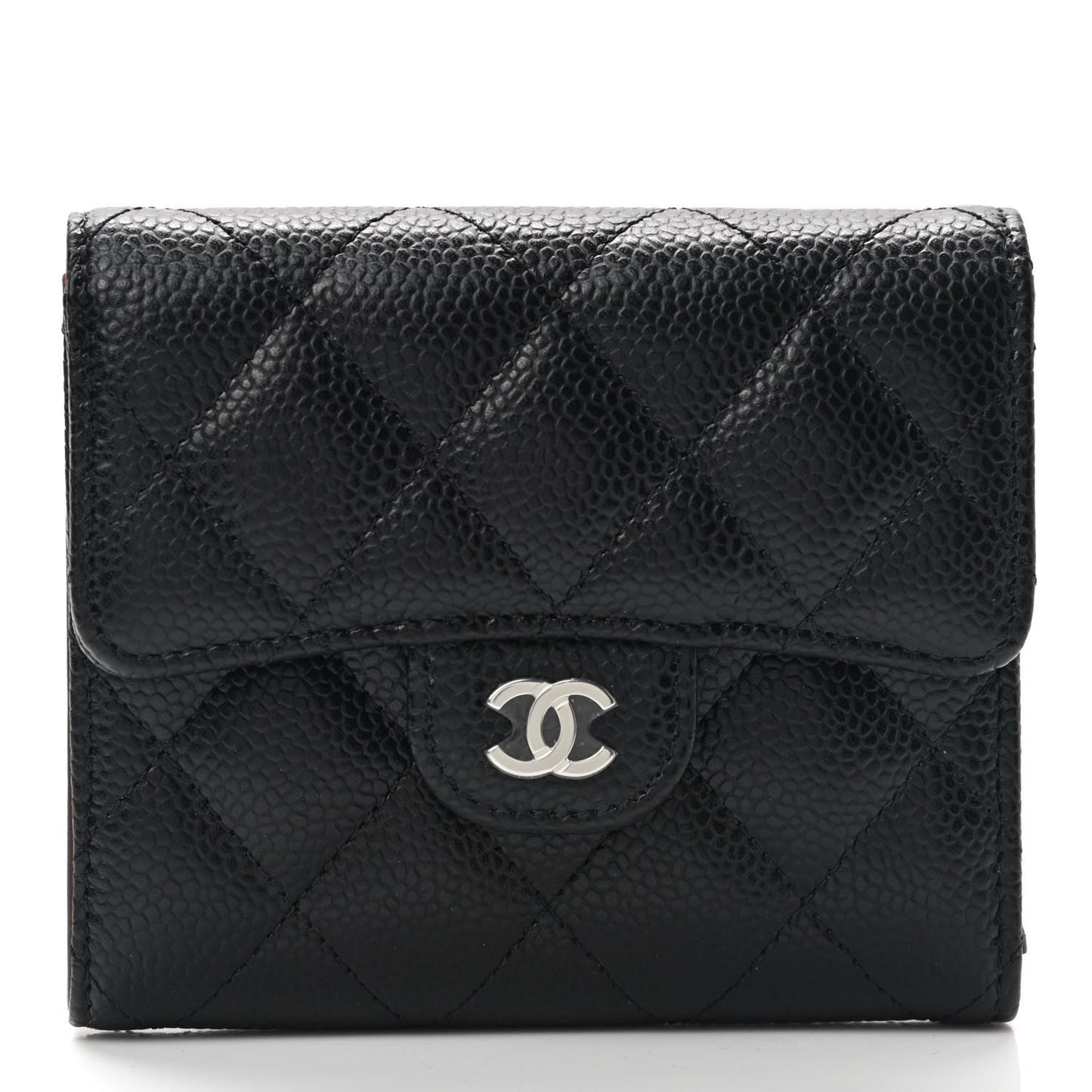 Caviar Quilted Compact Flap Wallet Black