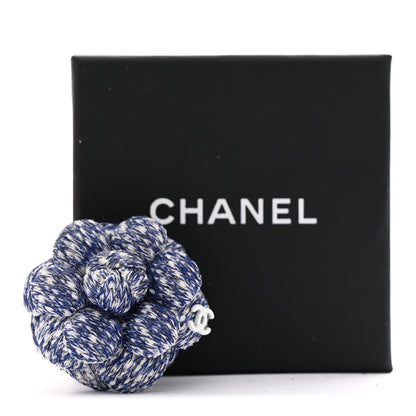 Chanel Tweed Camellia CC Brooch Lapel Pin Blue 4 of 4