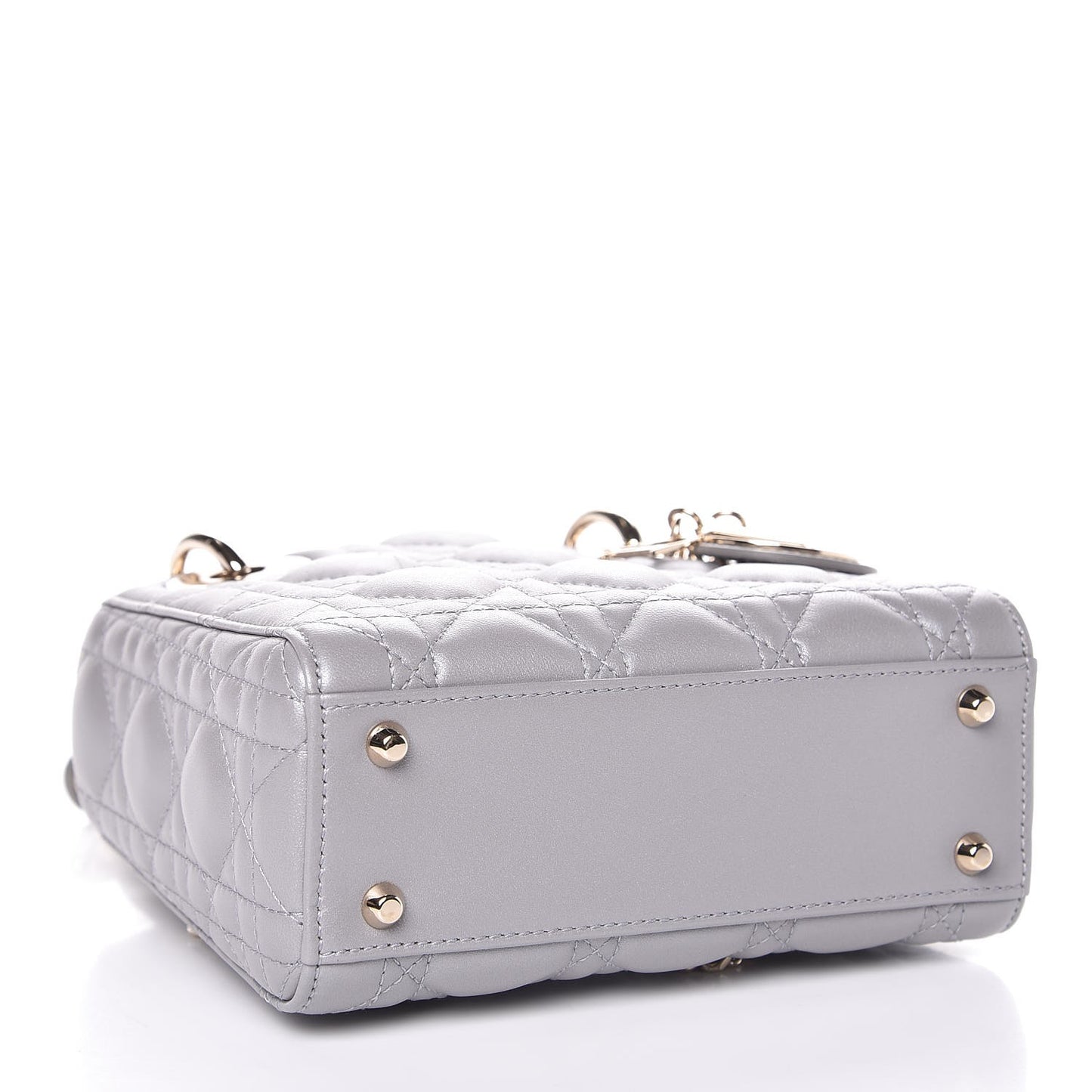Metallic Lambskin Cannage Mini Lady Dior Grey