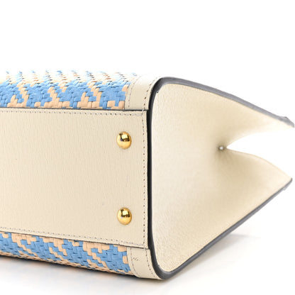 Gucci Raffia Textured Dollar Calfskin Web Houndstooth Small Diana Tote Bag Light Blue Natural Deep Orange 10 of 14