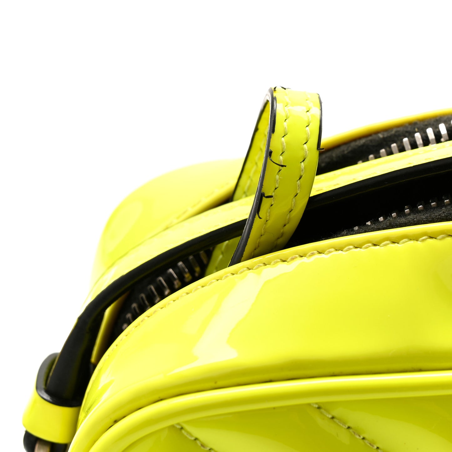 Patent Calfskin Matelasse Monogram Lou Camera Bag Neon Yellow