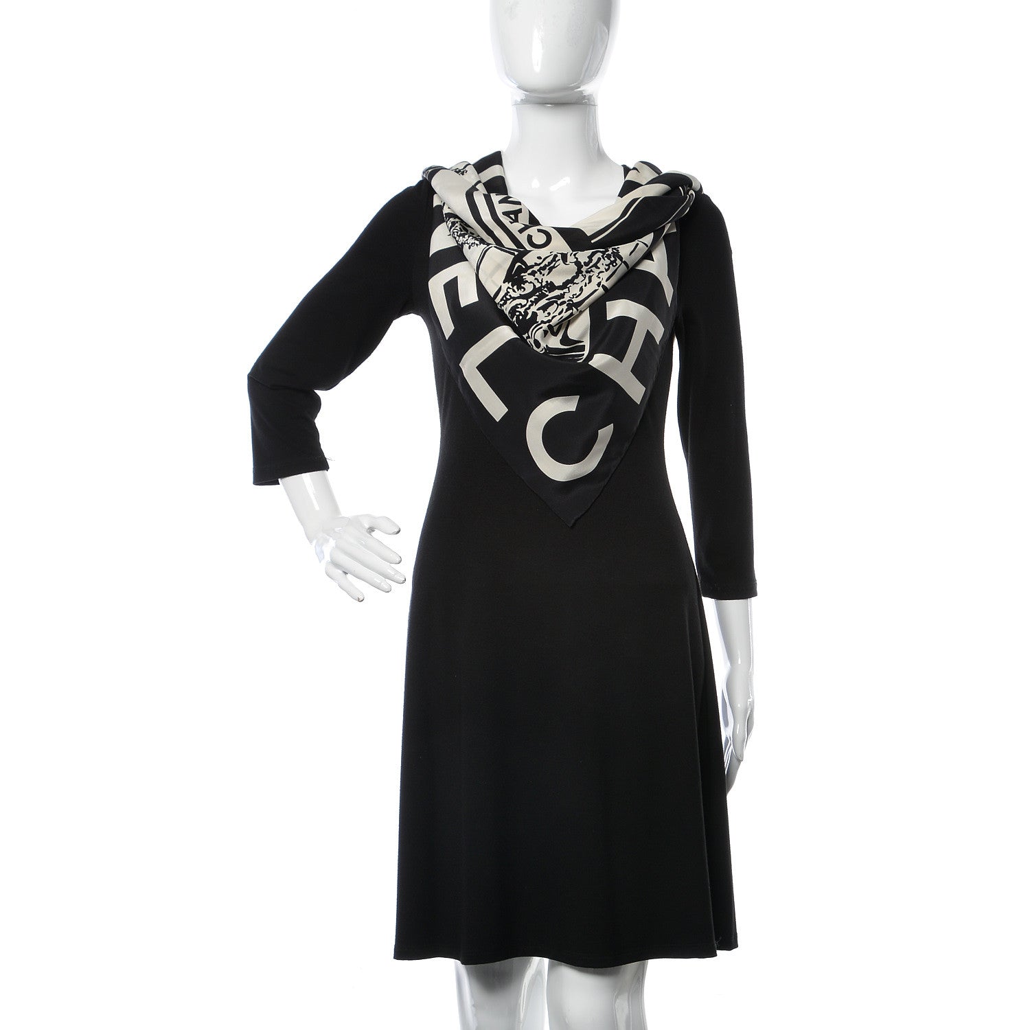 Chanel Silk Scarf CC Logo White Black 2 of 5