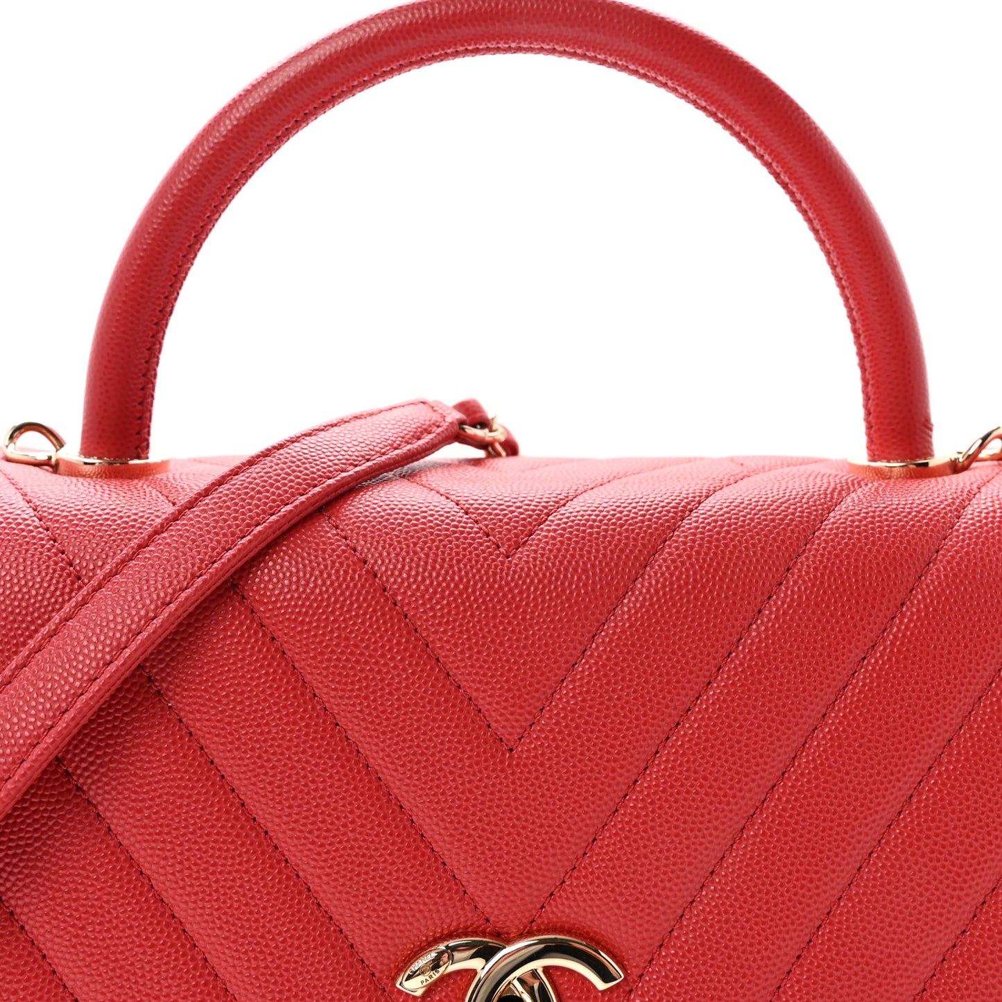 Caviar Chevron Quilted Small Coco Handle Flap Red