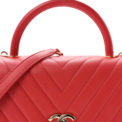 Chanel Caviar Chevron Quilted Small Coco Handle Flap Red 8 of 10