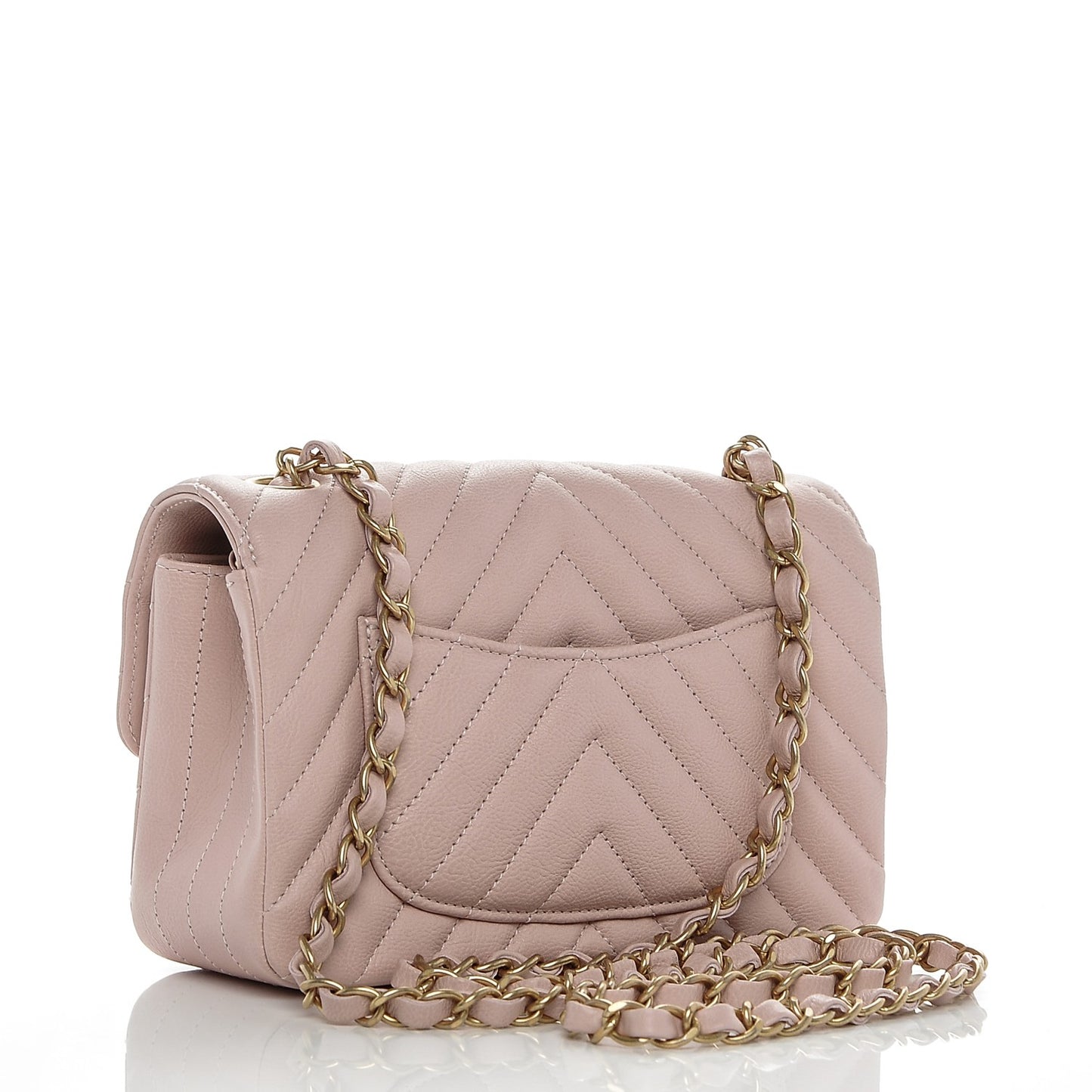 Calfskin Chevron Quilted Mini Rectangular Flap Light Pink