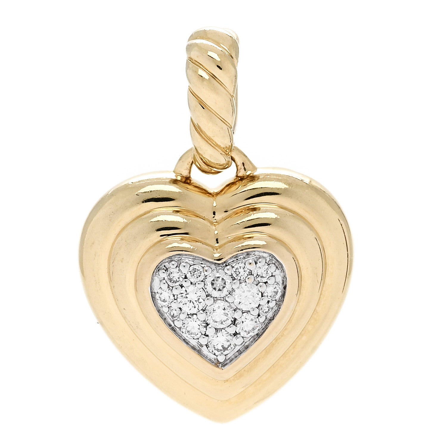 David Yurman 18K Yellow Gold Diamond 17mm Puffy Heart Amulet Pendant 1 of 4