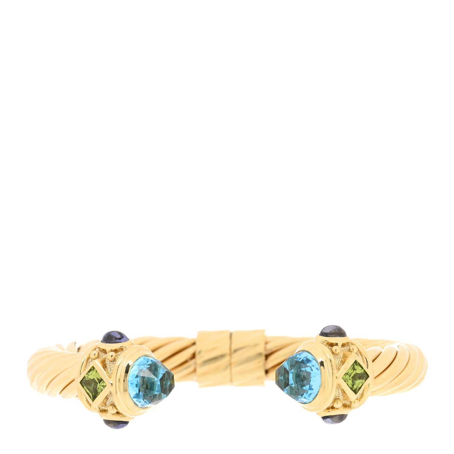 David Yurman 18K Yellow Gold Blue Topaz Peridot Iolite 10mm Renaissance Cable Bracelet 1 of 3