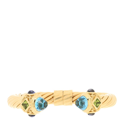 David Yurman 18K Yellow Gold Blue Topaz Peridot Iolite 10mm Renaissance Cable Bracelet 1 of 3