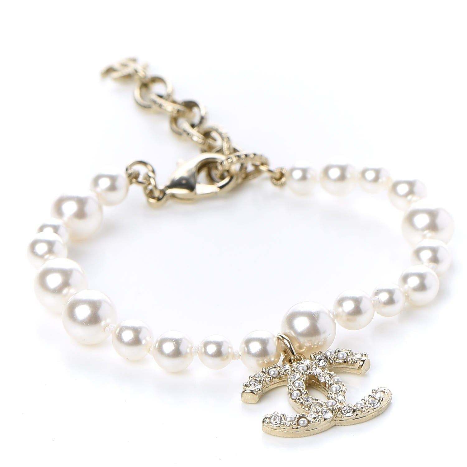 Chanel Pearl Crystal CC Bracelet Gold 1 of 5