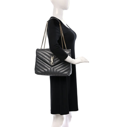 Saint Laurent Calfskin Y Quilted Monogram Medium Loulou Chain Satchel Earth 2 of 10