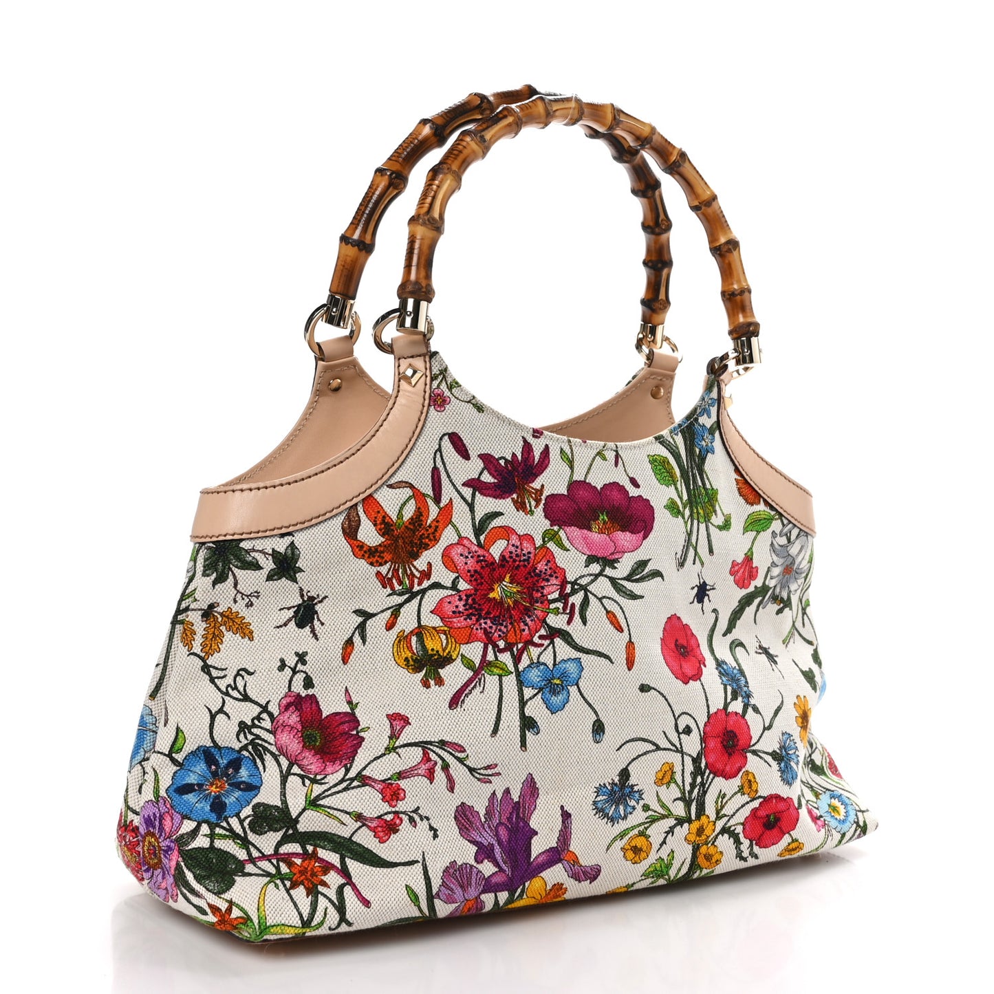 Canvas Floral Flora Bamboo Handle Bag