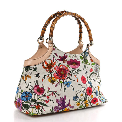 Gucci Canvas Floral Flora Bamboo Handle Bag 3 of 10
