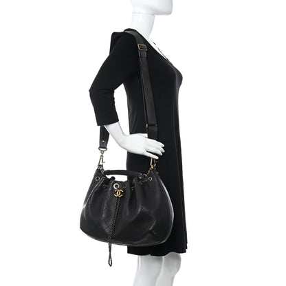 Chanel Calfskin Stitched Small Paris Rome Drawstring CC Bag Black 2 of 10