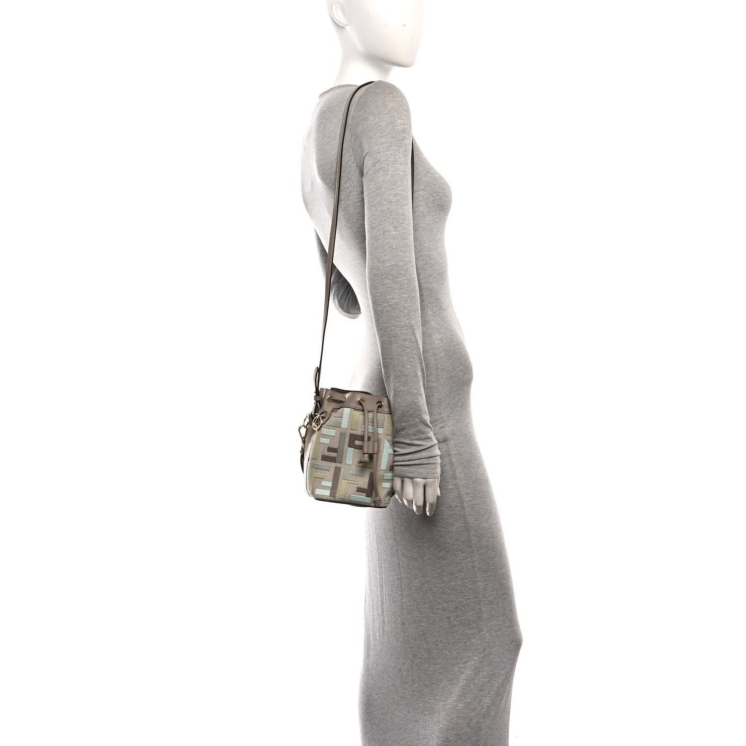 Fendi Canvas Vitello King FF Embroidered Mini Mon Tresor Bucket Bag Matcha Milk Dove 2 of 10