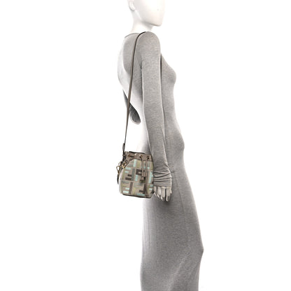 Fendi Canvas Vitello King FF Embroidered Mini Mon Tresor Bucket Bag Matcha Milk Dove 2 of 10