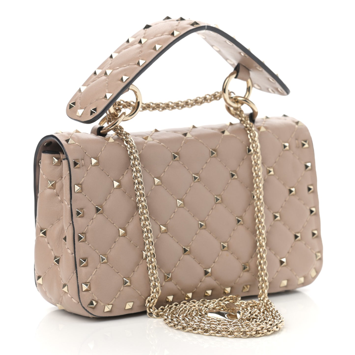 Nappa Small Rockstud Spike Shoulder Bag Poudre