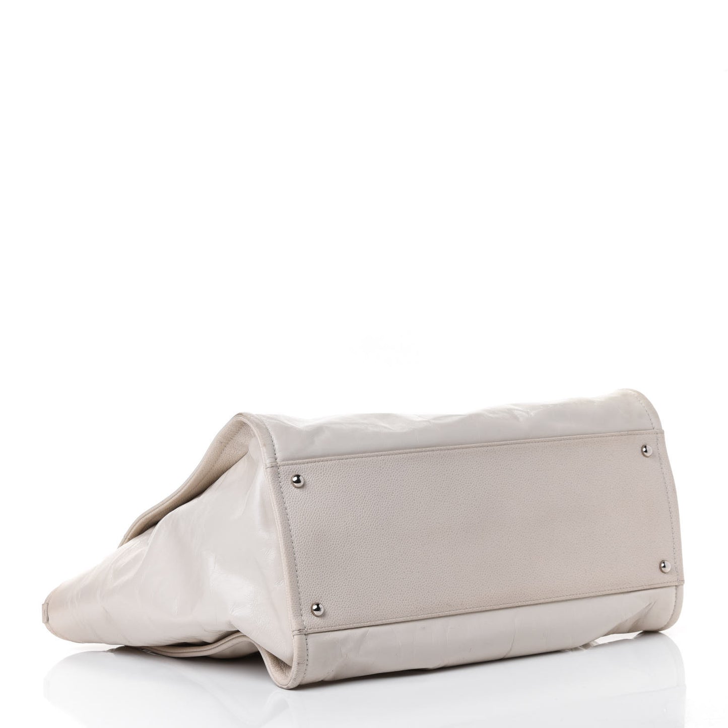 Glazed Calfskin Large Deauville Tote Ivory