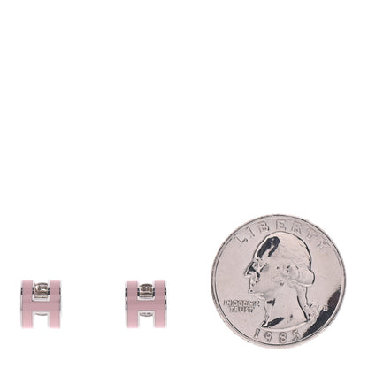 Hermes Palladium Lacquered Mini Pop H Earrings Rose Dragee 2 of 6