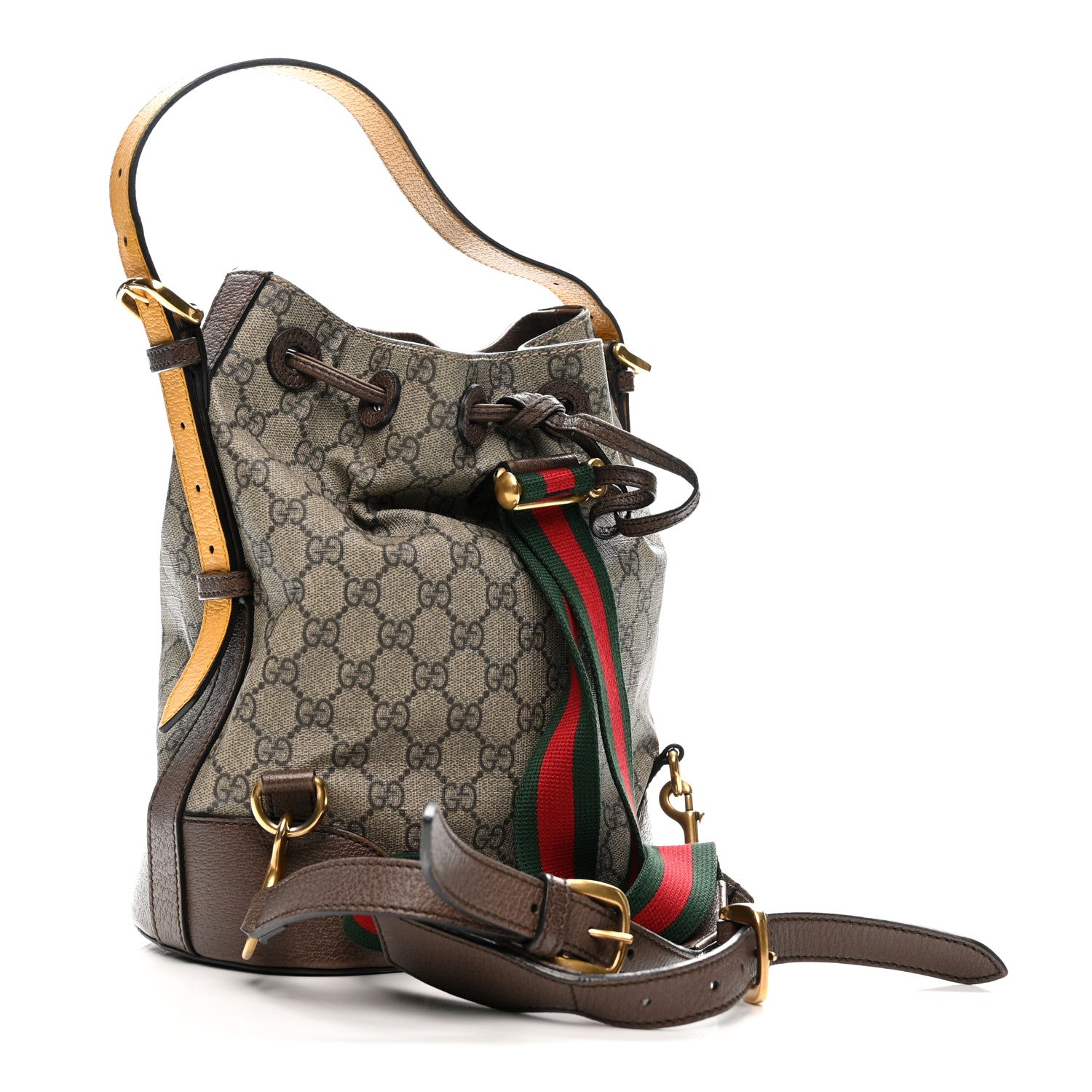 Gucci GG Supreme Monogram Neo Vintage Drawstring Bucket Backpack Beige New Acero Crop 3 of 13