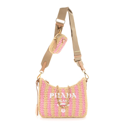 Prada Yarn Raffia Effect Crochet Striped Re-Edition 2005 Shoulder Bag Naturale Petalo 1 of 11
