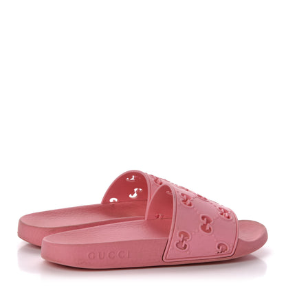 Gucci Rubber GG Monogram Perforated Womens Slide Sandals 36 Rose Box 4 of 10