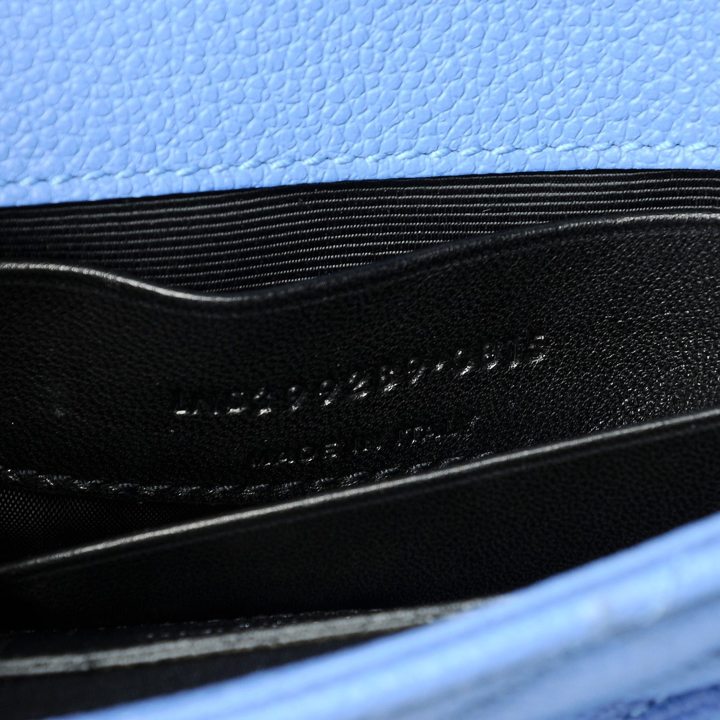 Grained Calfskin Matelasse Monogram Classic Baby Chain Bag Blue