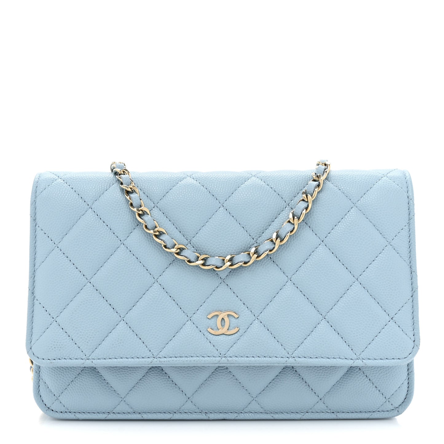 Caviar Quilted Wallet on Chain WOC Light Blue