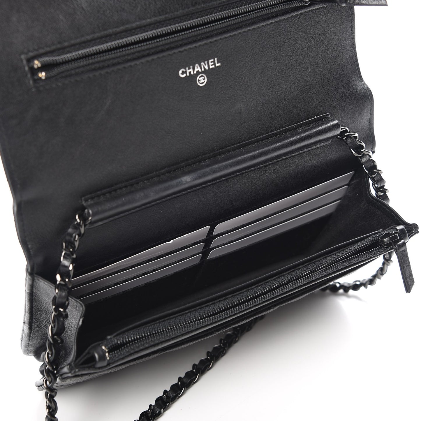 Crumpled Calfskin Quilted Wallet On Chain WOC So Black