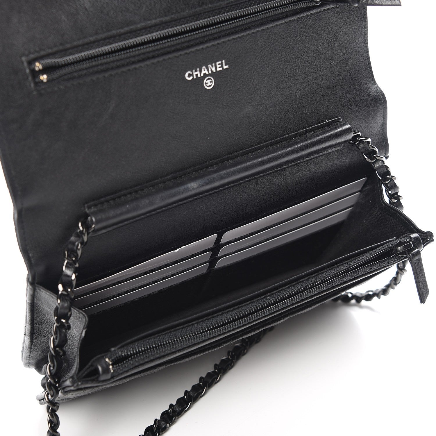 Chanel Crumpled Calfskin Quilted Wallet On Chain WOC So Black 8 of 9