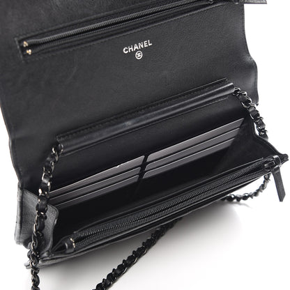 Chanel Crumpled Calfskin Quilted Wallet On Chain WOC So Black 8 of 9