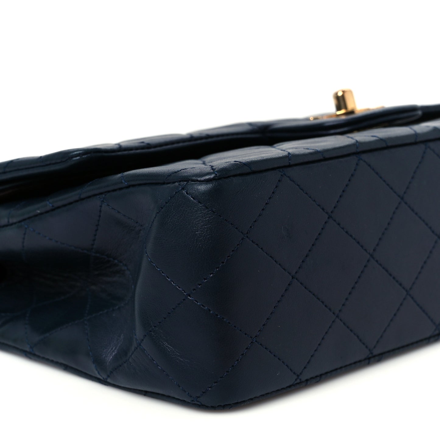 Lambskin Quilted Medium Double Flap Navy