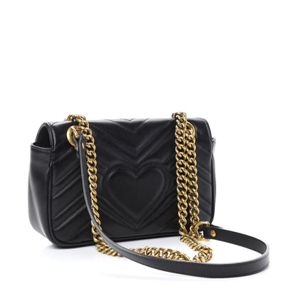 Gucci Calfskin Matelasse Mini GG Marmont Shoulder Bag Black 3 of 12