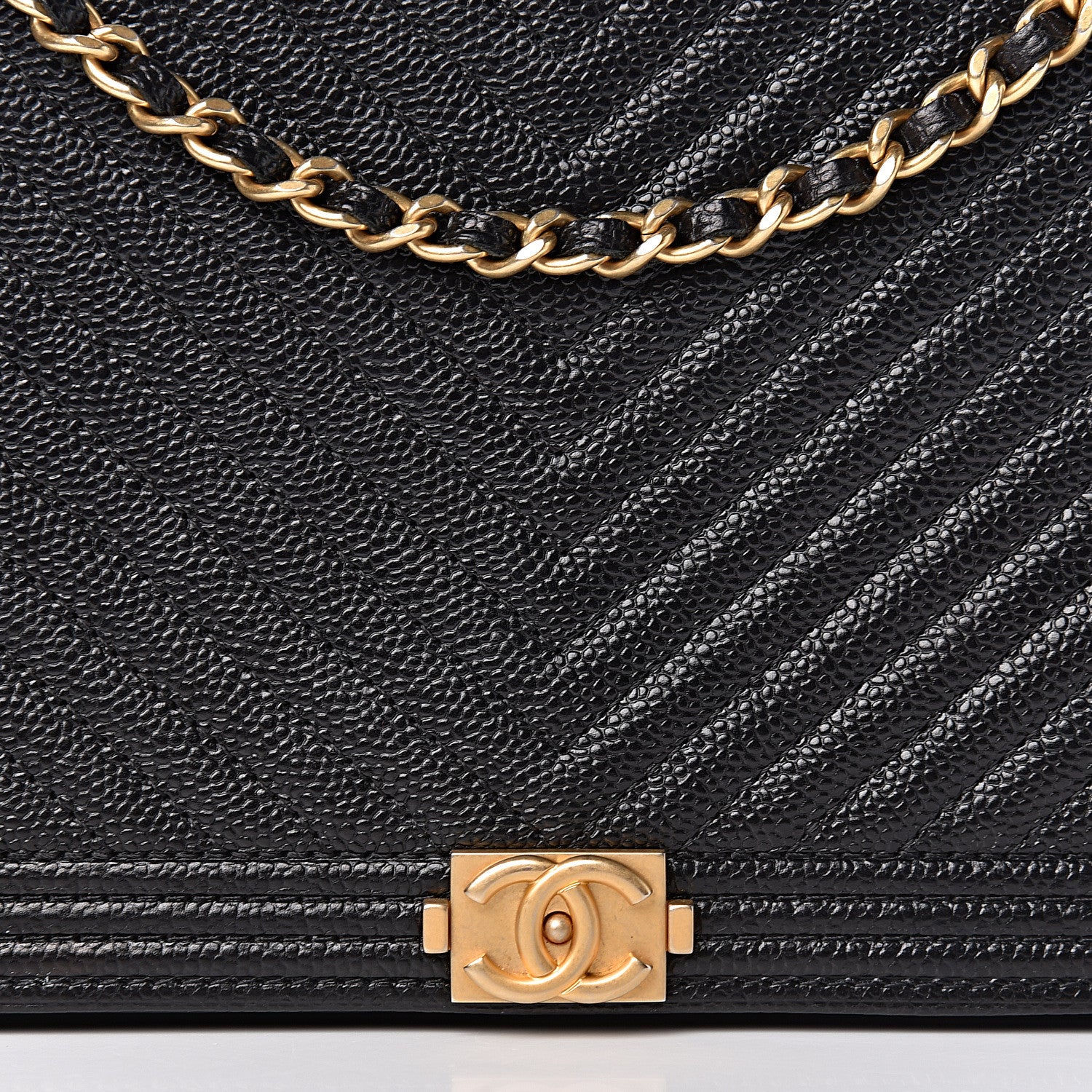 Chanel Caviar Chevron Quilted Boy Wallet On Chain WOC Black 14 of 15