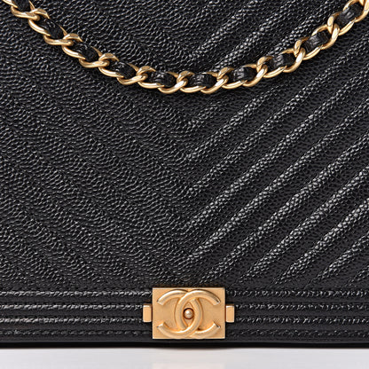 Chanel Caviar Chevron Quilted Boy Wallet On Chain WOC Black 14 of 15