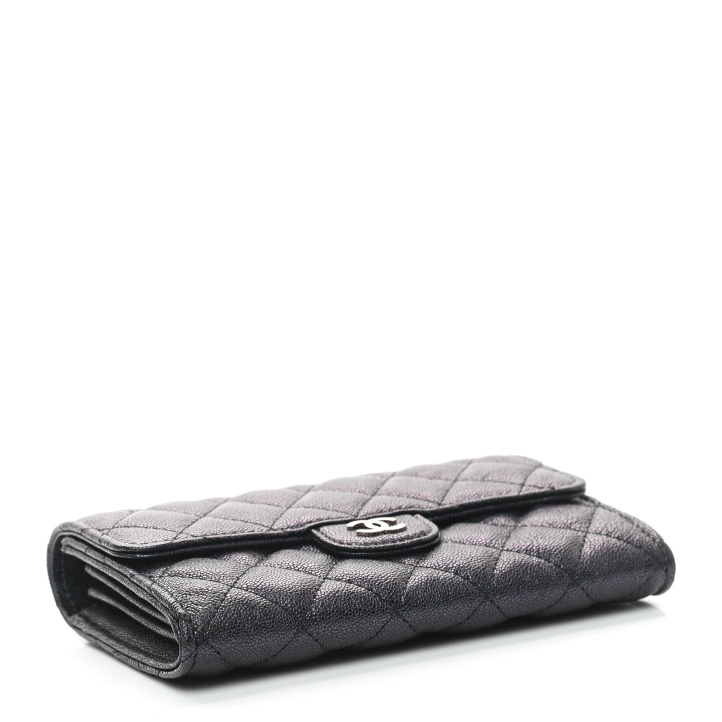 Iridescent Caviar Quilted Medium Flap Wallet Black