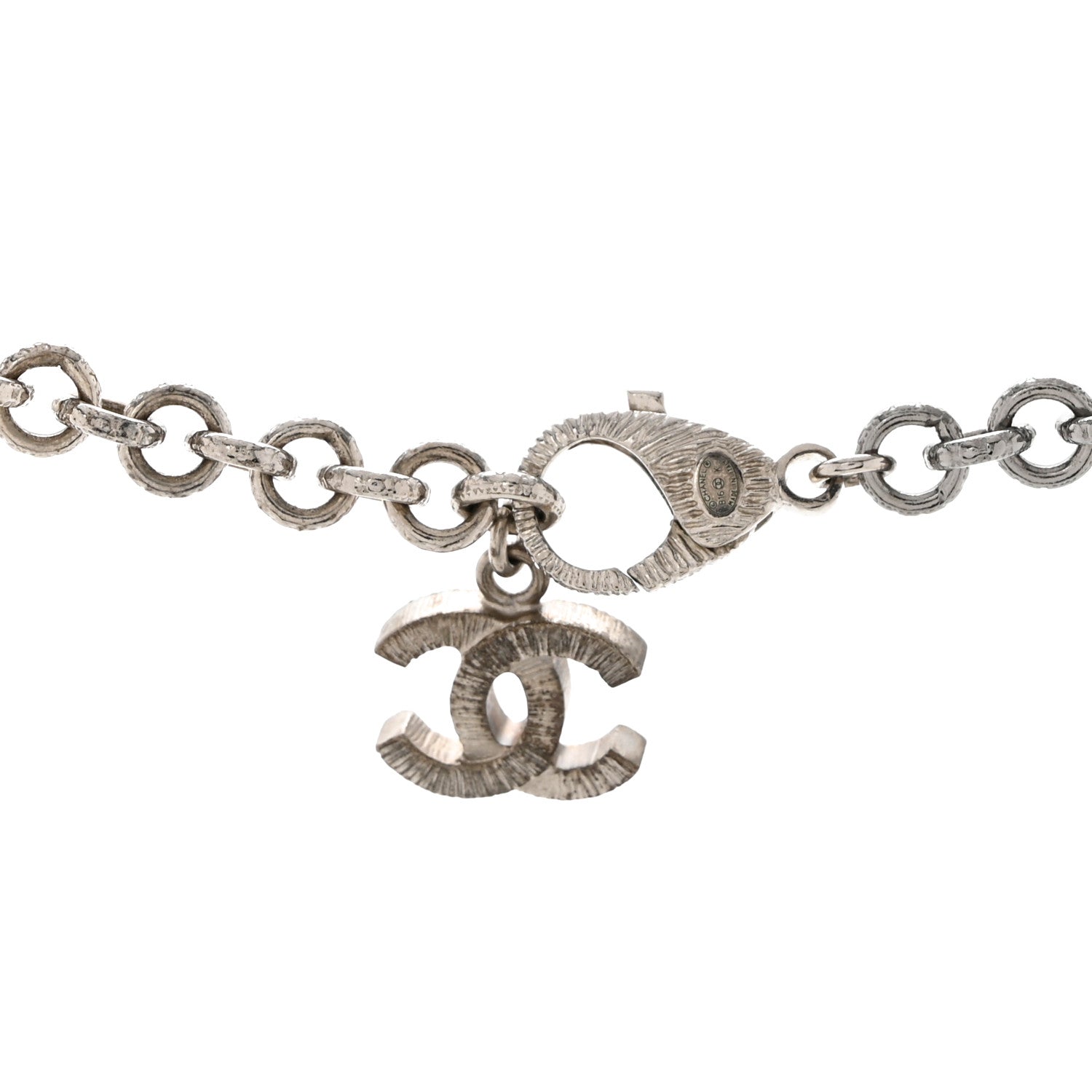 Chanel Crystal CC Smiley Emoji Pendant Necklace Silver Black 5 of 6