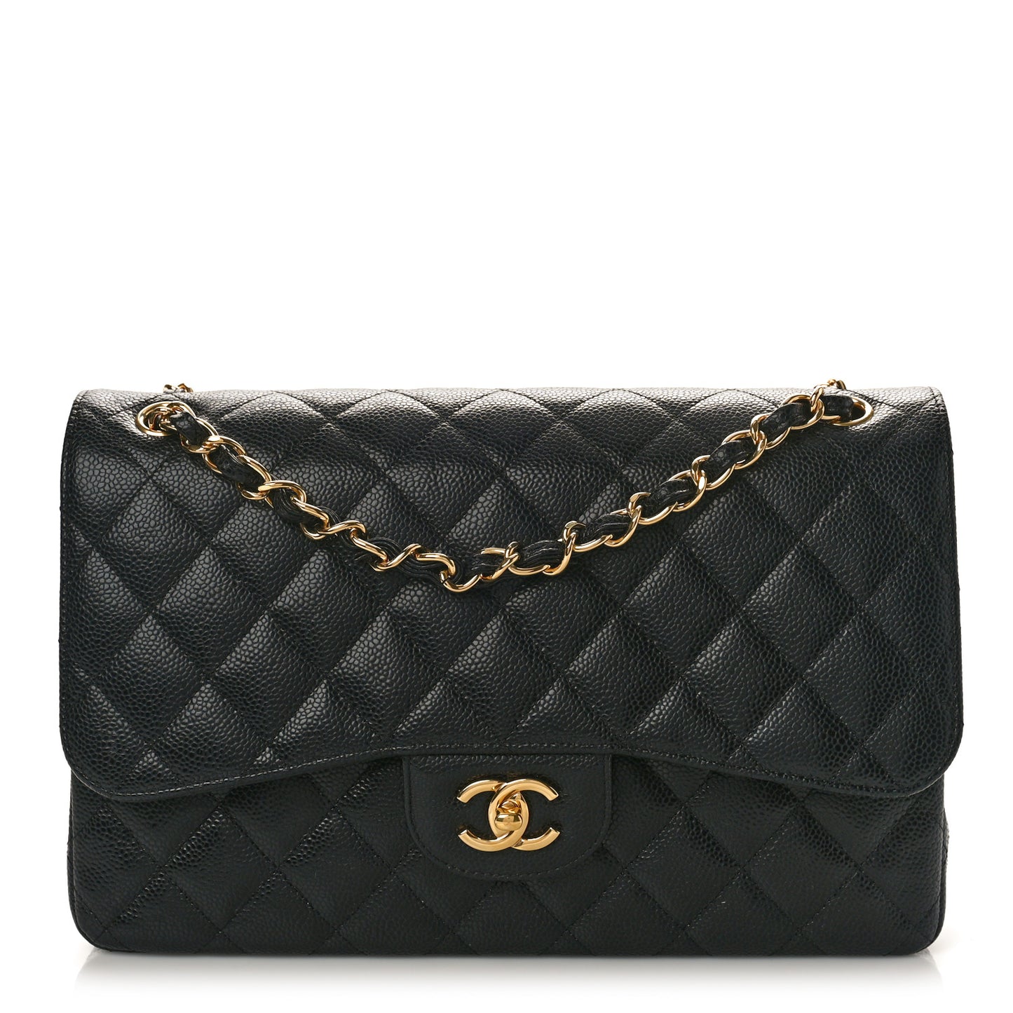 Caviar Quilted Jumbo Double Flap Black