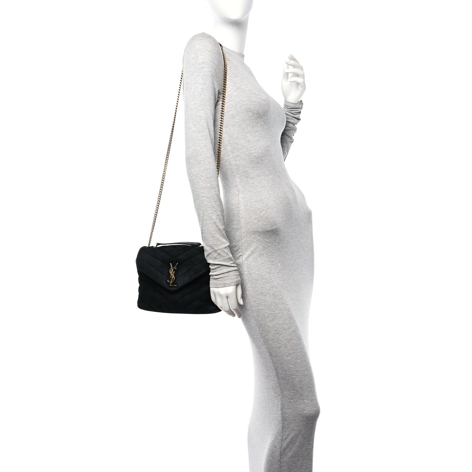 Saint Laurent Suede Calfskin Y Quilted Monogram Small Loulou Chain Satchel Black 2 of 13