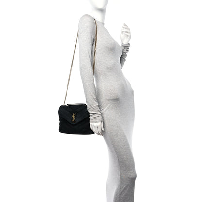 Saint Laurent Suede Calfskin Y Quilted Monogram Small Loulou Chain Satchel Black 2 of 13